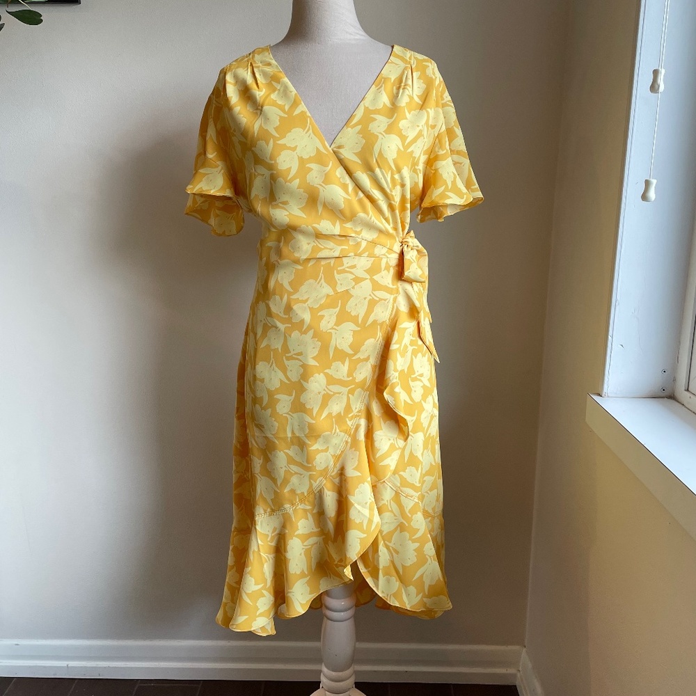 Joie size small yellow flower wrap dress hi/low